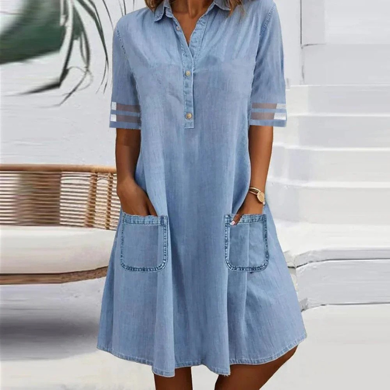 Nova Rea | Stijlvolle Denim Mini Jurk met praktische Zijzakken voor een trendy look